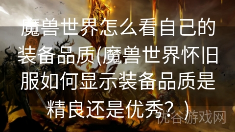 魔兽世界怎么看自己的装备品质(魔兽世界怀旧服如何显示装备品质是精良还是优秀？)