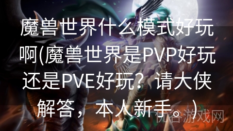 魔兽世界什么模式好玩啊(魔兽世界是PVP好玩还是PVE好玩？请大侠解答，本人新手。)