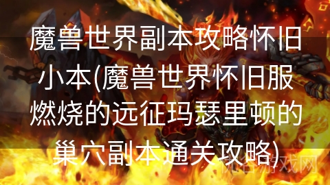 魔兽世界副本攻略怀旧小本(魔兽世界怀旧服燃烧的远征玛瑟里顿的巢穴副本通关攻略)